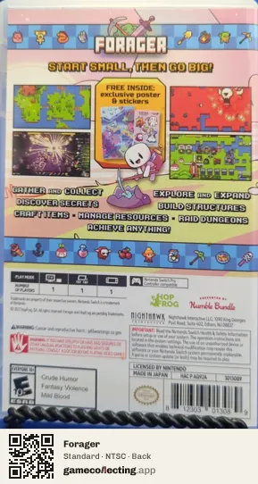 Forager Nintendo Switch, NTSC box back