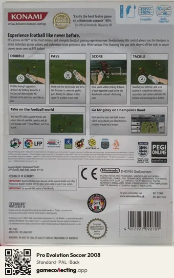 Pro Evolution Soccer 2008 Nintendo Wii, PAL box back
