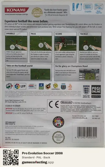 Pro Evolution Soccer 2008 Nintendo Wii, PAL box back
