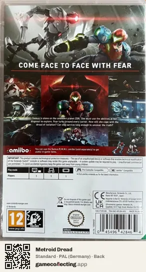Metroid Dread Nintendo Switch, Germany box back