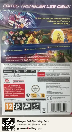 Dragon Ball: Sparking! Zero Nintendo Switch, France box back