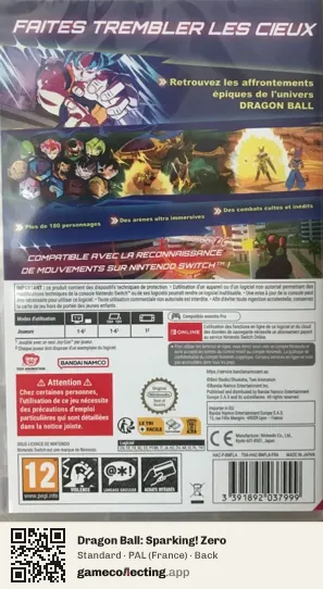 Dragon Ball: Sparking! Zero Nintendo Switch, France box back