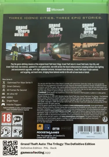 Grand Theft Auto: The Trilogy: The Definitive Edition Xbox Series X, PAL box back
