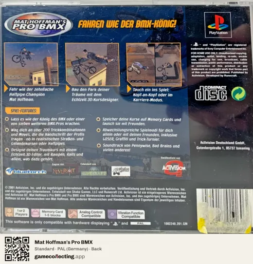 Mat Hoffman's Pro BMX PlayStation, Germany box back