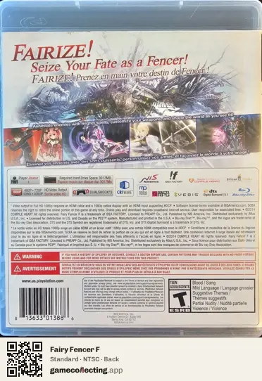 Fairy Fencer F PlayStation 3, NTSC box back