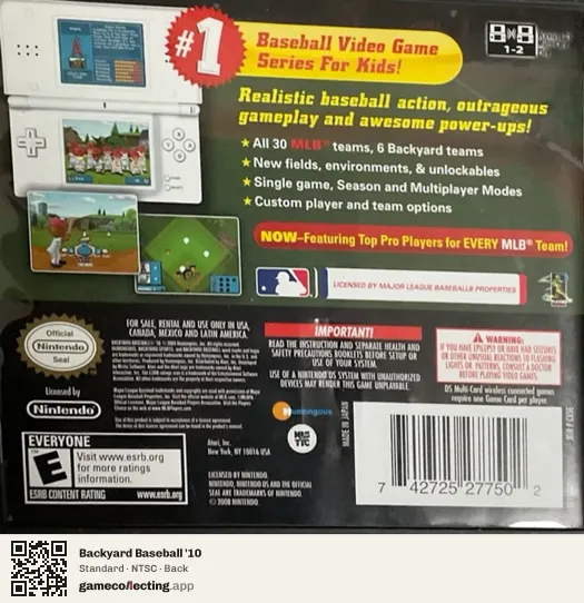 Backyard Baseball '10 Nintendo DS, NTSC box back