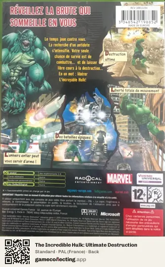 The Incredible Hulk: Ultimate Destruction Xbox, France box back