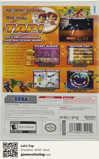 Let's Tap Nintendo Wii, NTSC box back