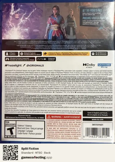 Split Fiction PlayStation 5, NTSC box back
