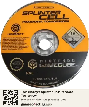 Tom Clancy's Splinter Cell: Pandora Tomorrow Nintendo GameCube, PAL disc
