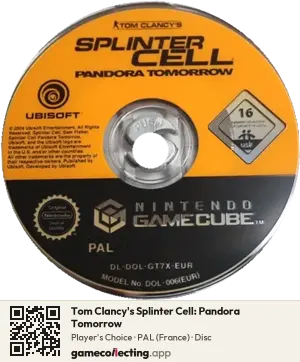 Tom Clancy's Splinter Cell: Pandora Tomorrow Nintendo GameCube, PAL disc
