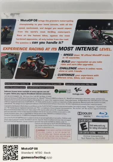 MotoGP 08 PlayStation 3, NTSC box back