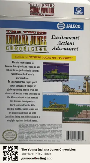 The Young Indiana Jones Chronicles Nintendo Entertainment System, NTSC box back