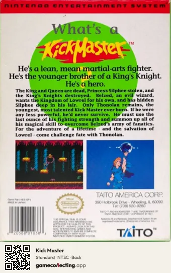 Kick Master Nintendo Entertainment System, NTSC box back