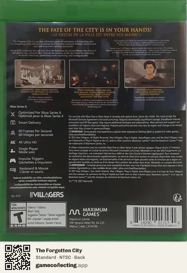 The Forgotten City Xbox One, NTSC box back