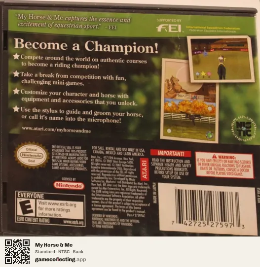 My Horse & Me Nintendo DS, NTSC box back