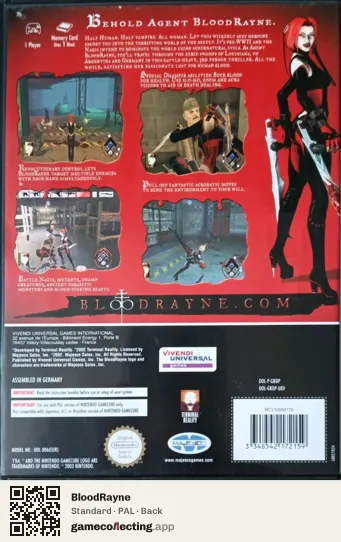 BloodRayne Nintendo GameCube, PAL box back