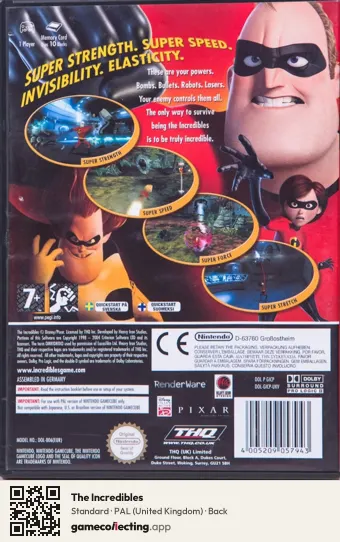 The Incredibles Nintendo GameCube, United Kingdom box back