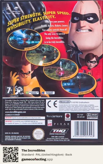 The Incredibles Nintendo GameCube, United Kingdom box back
