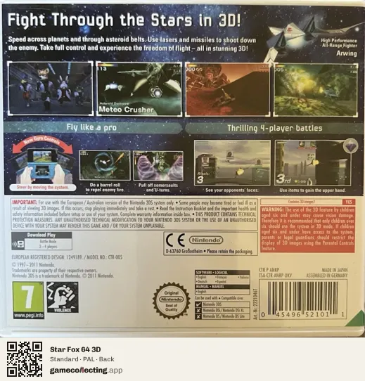 Star Fox 64 3D Nintendo 3DS, PAL box back