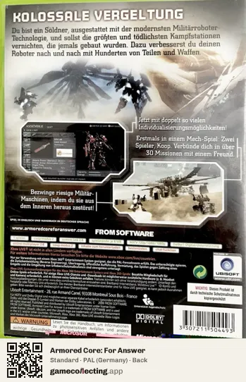 Armored Core: For Answer Xbox 360, Germany box back