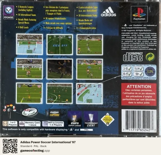 Adidas Power Soccer International '97 PlayStation, PAL box back