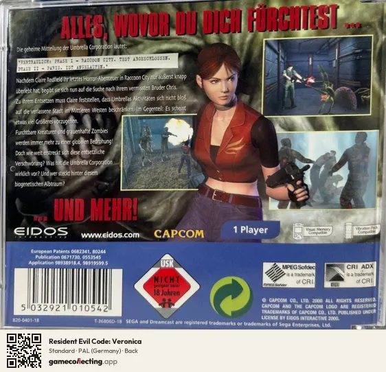 Resident Evil Code: Veronica Sega Dreamcast, Germany box back