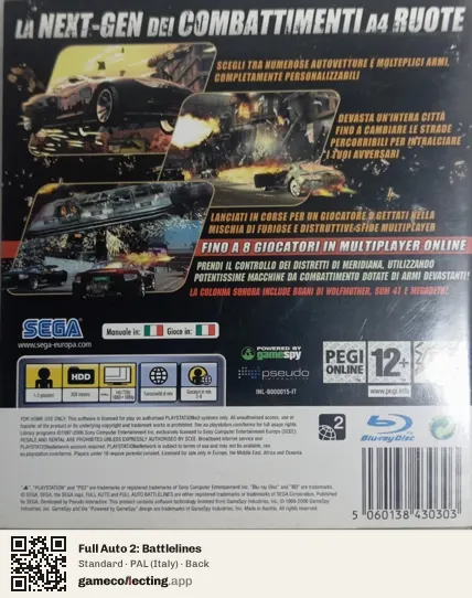 Full Auto 2: Battlelines PlayStation 3, Italy box back