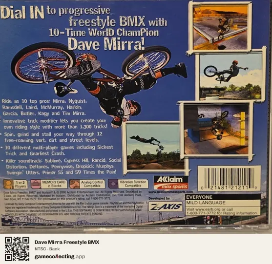 Dave Mirra Freestyle BMX PlayStation, NTSC box back