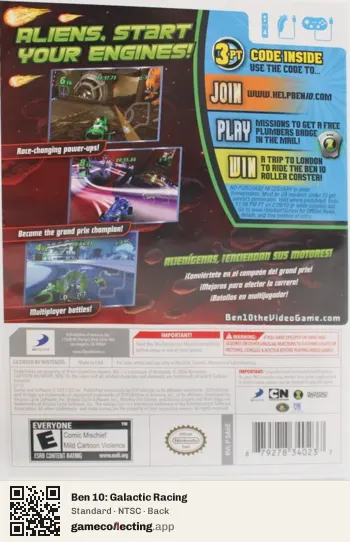 Ben 10: Galactic Racing Nintendo Wii, NTSC box back