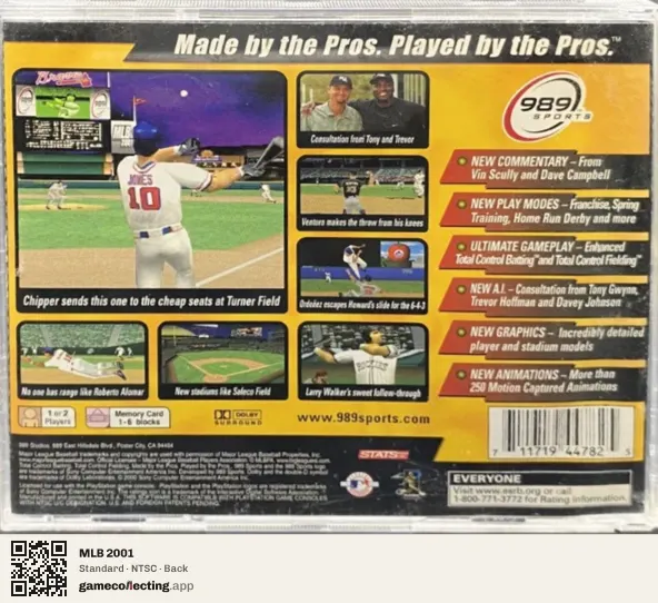 MLB 2001 PlayStation, NTSC box back
