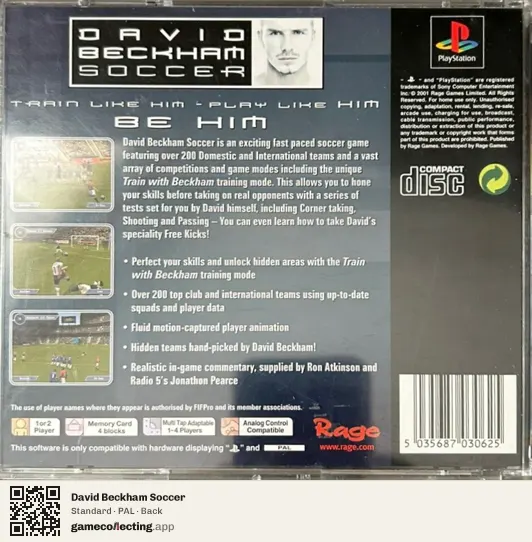 David Beckham Soccer PlayStation, PAL box back