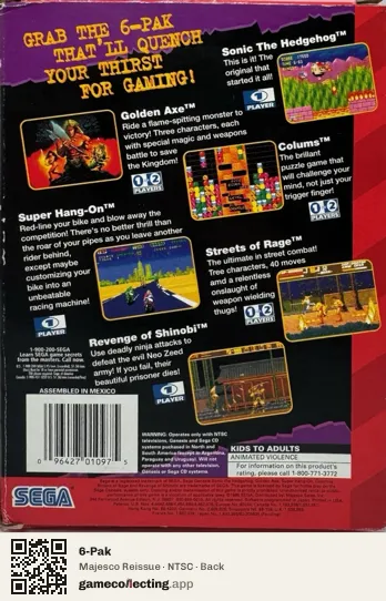 6-Pak Sega Mega Drive / Genesis, NTSC box back