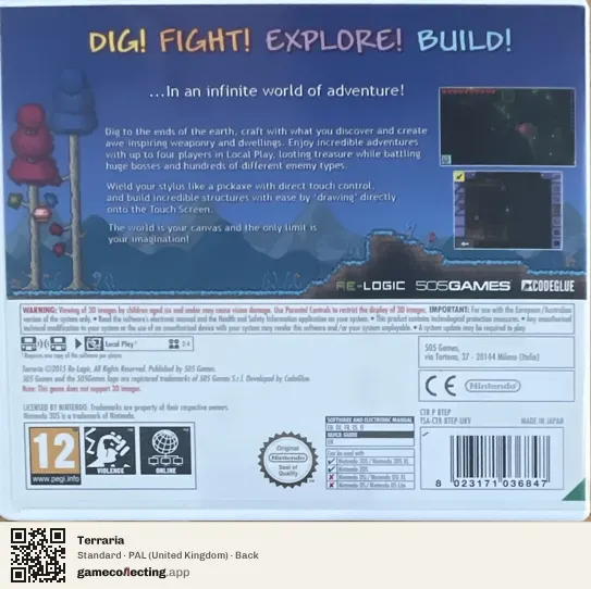Terraria Nintendo 3DS, United Kingdom box back