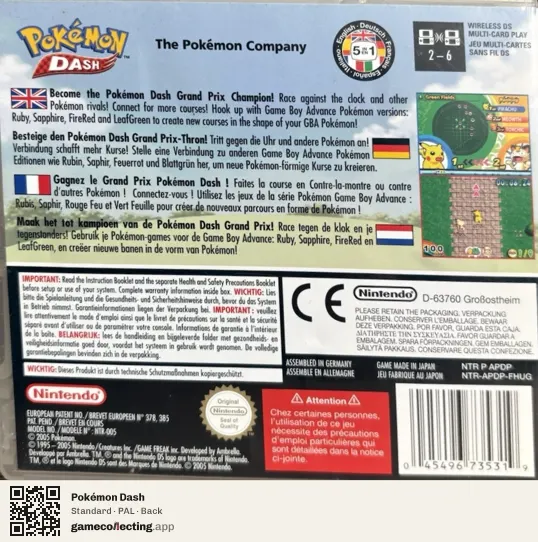 Pokémon Dash Nintendo DS, PAL box back