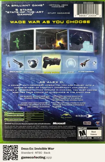 Deus Ex: Invisible War Xbox, NTSC box back