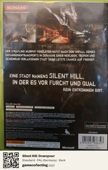 Silent Hill: Downpour Xbox 360, Germany box back