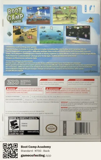 Boot Camp Academy Nintendo Wii, NTSC box back