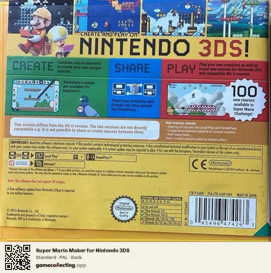 Super Mario Maker for Nintendo 3DS Nintendo 3DS, PAL box back