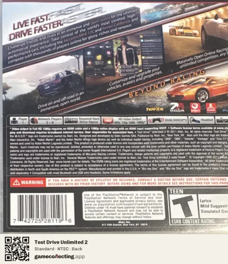 Test Drive Unlimited 2 PlayStation 3, NTSC box back