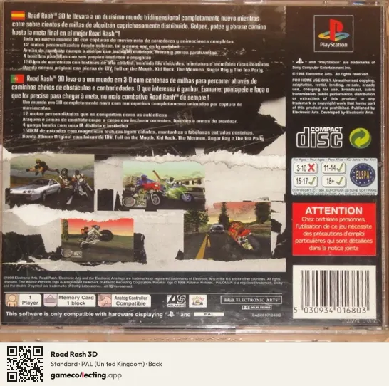 Road Rash 3D PlayStation, United Kingdom box back