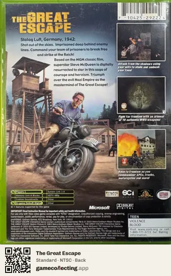 The Great Escape Xbox, NTSC box back