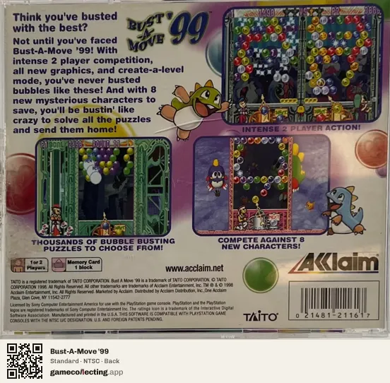 Bust-A-Move '99 PlayStation, NTSC box back