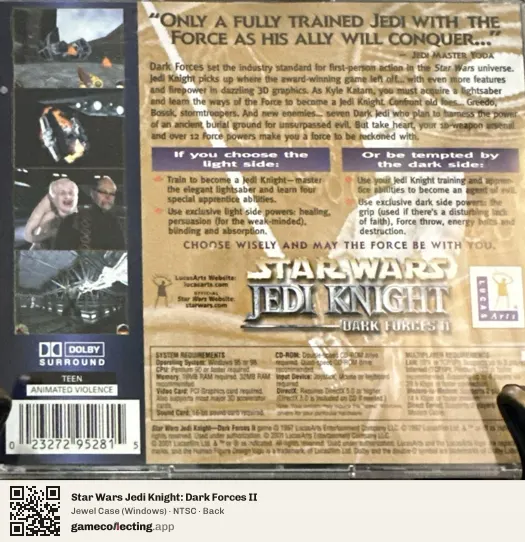 Star Wars Jedi Knight: Dark Forces II Computer, NTSC box back