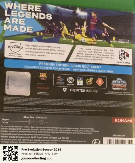 Pro Evolution Soccer 2018 Xbox One, PAL box back