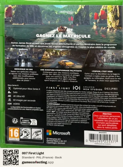 007 First Light Xbox Series X, France box back