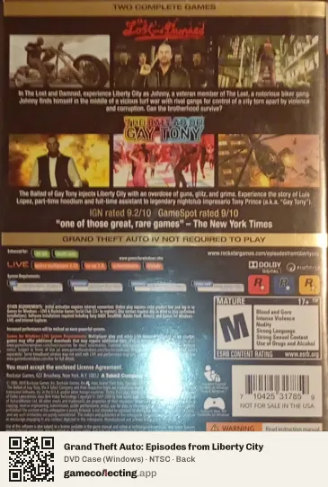 Grand Theft Auto: Episodes from Liberty City Computer, NTSC box back