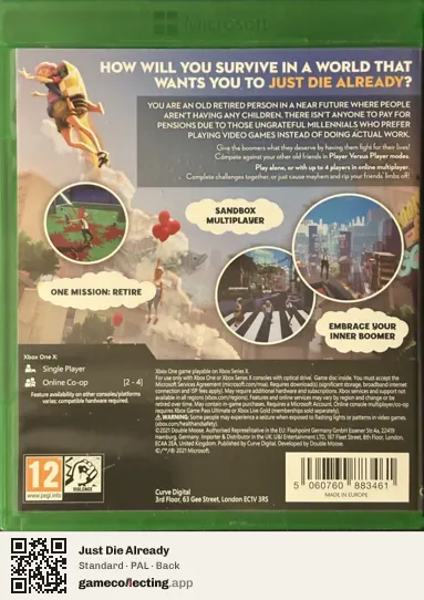 Just Die Already Xbox One, PAL box back