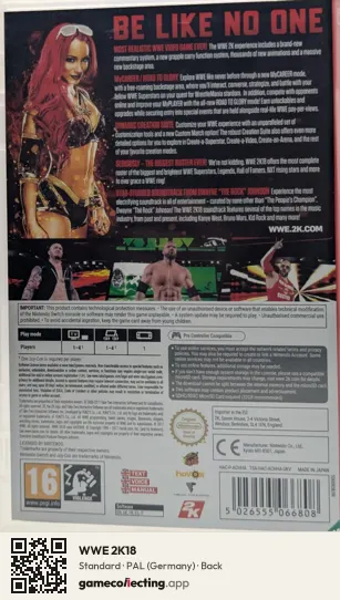 WWE 2K18 Nintendo Switch, Germany box back