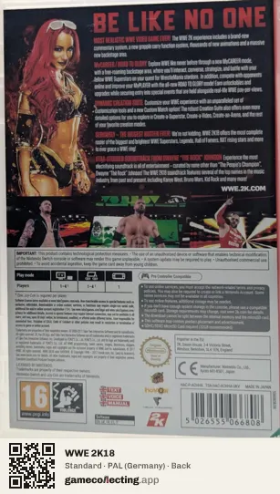 WWE 2K18 Nintendo Switch, Germany box back